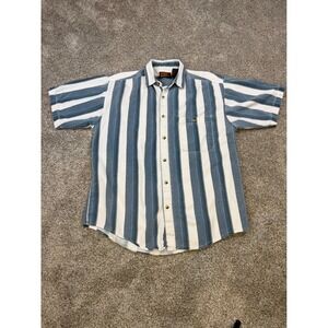 Vintage 90s Faded Glory Striped Shirt Mens Blue Short Sleeve Button Down Large